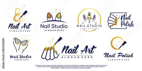 Nail logo collection with creative element concept Premium Vector