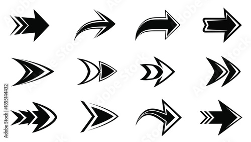 Collection of modern and stylized arrow icons in black and white