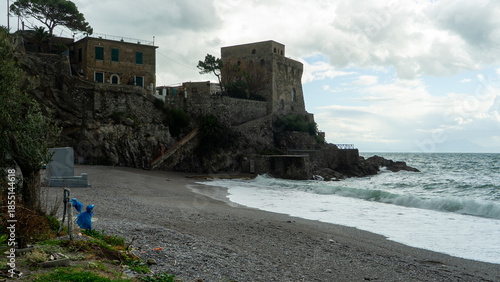 view of a bay and beach of the Erchie village, from Amalfi coast