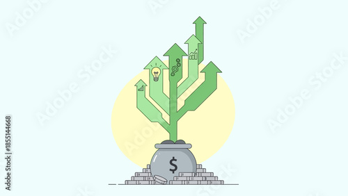 Growing Money Tree with Dollar Sign.