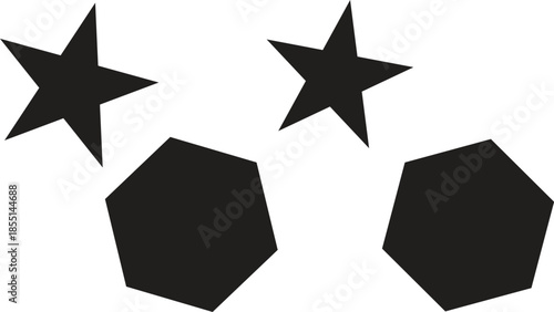 Black star and coffin shapes on white background