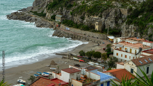view of a bay and beach of the Erchie village, from Amalfi coast