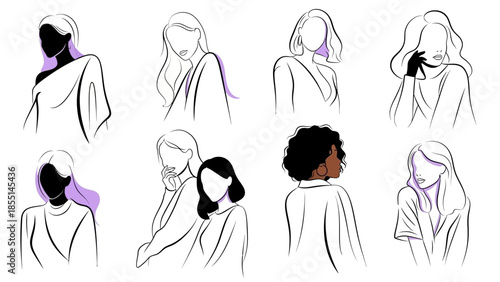 Illustrations of Women Touching Their Hair.