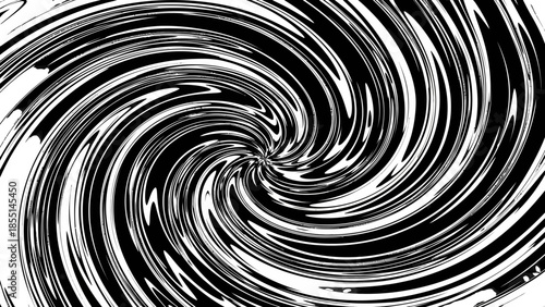 Black and white swirling distorted vortex pattern on isolated white background