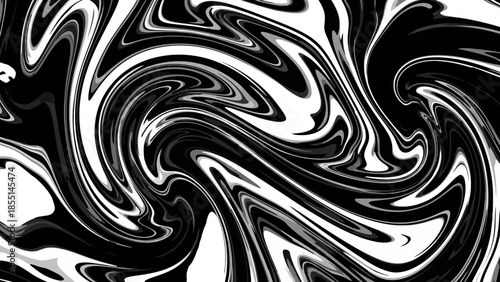 Dynamic black and white liquid marble swirling texture background on isolated white background