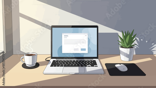 Laptop Computer on Desk with Coffee.