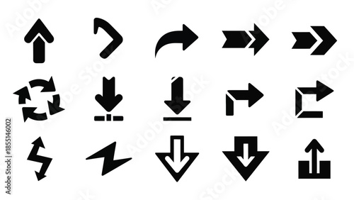 Diverse Collection of Dynamic Black Arrow Icons for Modern Interface Design