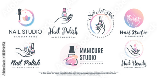 Set of nail beauty logo design for with creative element concept Premium Vector