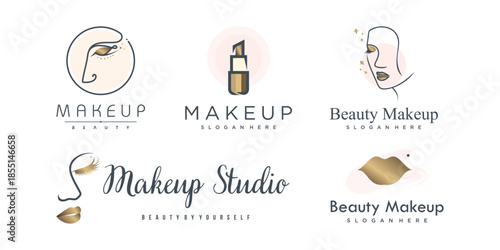 Makeup beauty logo design for fashion with creative element Premium Vector