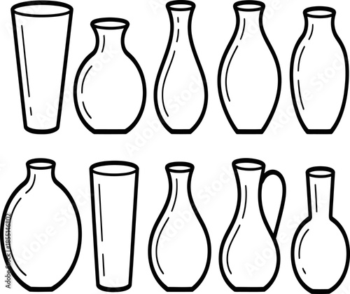 Collection of hand drawn vase shapes in a simple black and white style
