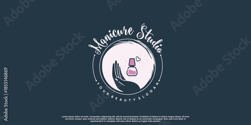 Nail beauty logo design with creative element style for fashion Premium Vector