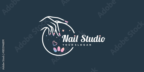 Nail beauty logo design with creative element style for fashion Premium Vector