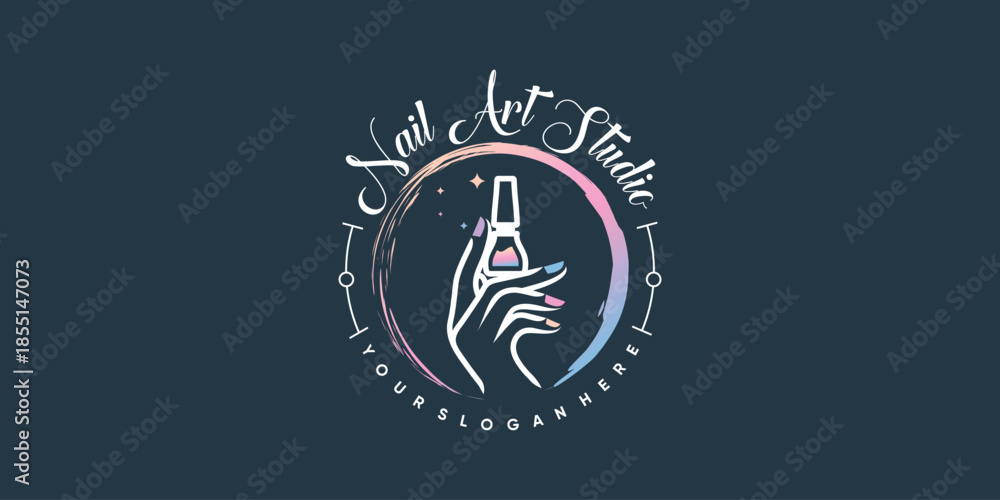 Fototapeta premium Nail beauty logo design with creative element style for fashion Premium Vector