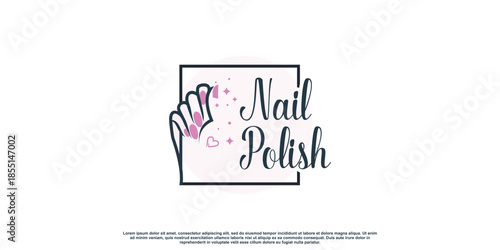 Nail beauty logo design with creative element style for fashion Premium Vector