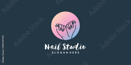 Nail beauty logo design with creative element style for fashion Premium Vector