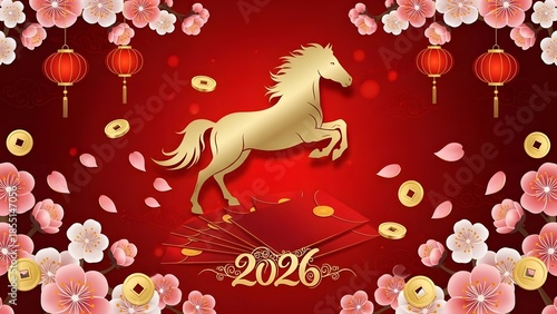 New Year of The Horse: This illustration is perfect to be used for Asian new year festival decoration or celebration such as Lunar New Year, Chinese new year and spring festival.
