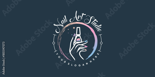 Nail beauty logo design with creative element style for fashion Premium Vector