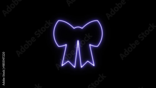 Neon purple bow ribbon outline animation on black background. Neon Icon. Neon Sign