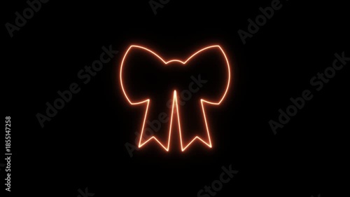 Orange glowing neon bow ribbon animation on black background. Neon Icon. Neon Sign
