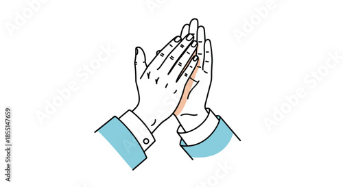 Illustration of two hands wearing light blue shirt sleeves clapping together in a gesture of applause and congratulations.