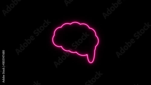 Pink neon brain icon animation against dark background. Neon Icon. Neon Sign