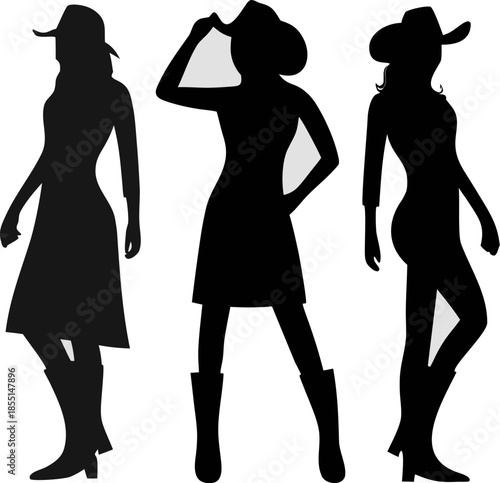 Western cowgirl vector icon with hat and boots style, ideal for agriculture graphics, Wild West branding, rural apps, stickers, and cultural illustration projects.