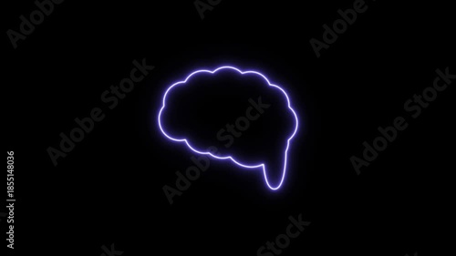 Purple neon brain icon animation on black background. Neon Icon. Neon Sign