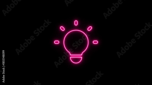 Bright idea represented by pink neon light bulb. Neon Icon. Neon Sign