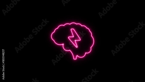 Electric brain symbol pink neon light animation effect. Neon Icon. Neon Sign