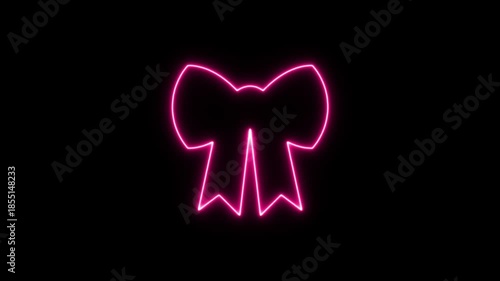 Glowing pink bow neon outline effect on black background. Neon Icon. Neon Sign