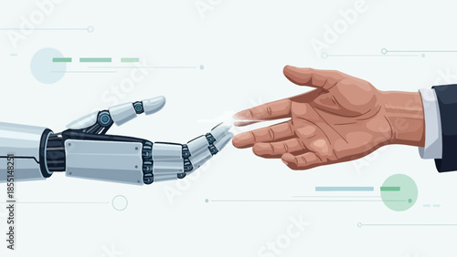Robot Hand Reaching Out to Human Hand.
