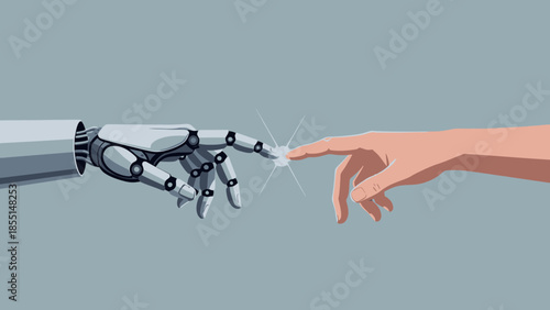 Robot Hand Touching Human Hand Illustration.