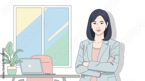 Woman in Blazer Standing with Arms Crossed.