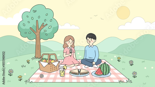 Young Couple Having Picnic Together Outdoors.