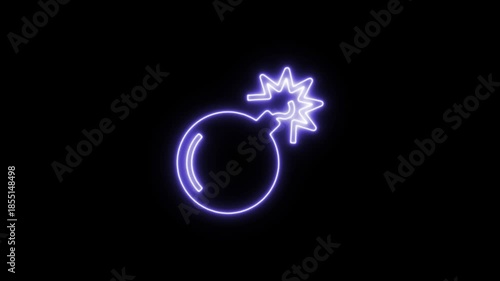 Neon bomb purple icon animation on black background. Neon Icon. Neon Sign