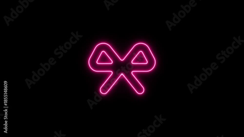 Neon pink bow icon animation on black background. Neon Icon. Neon Sign