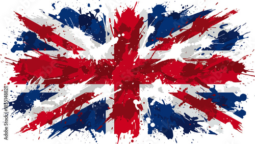 Modern Union Jack Flag with Paint Splash Effect, Abstract British Art Illustration, union jack illustration, united kingdom flag art, modern british flag design, abstract union jack, paint splash flag