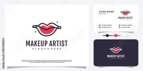 Makeup beauty logo design with lips concept Premium Vector