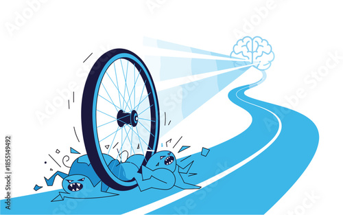 Creative mind overcoming obstacles on path to innovation and success