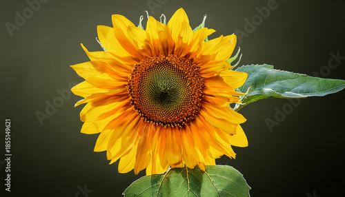Sunflower Bright Yellow Flower With Green Leaves And Detailed