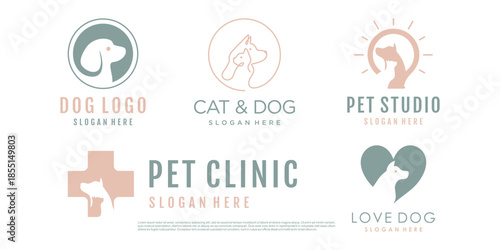 Pet logo design with creative unique element logo collection Premium Vector
