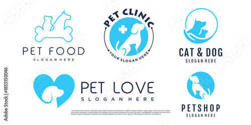 Pet logo design with creative unique element logo collection Premium Vector