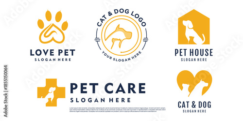 Pet logo design with creative unique element logo collection Premium Vector