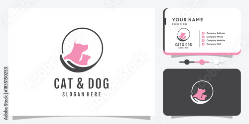 Cat and dog icon logo design with creative unique style Premium Vector