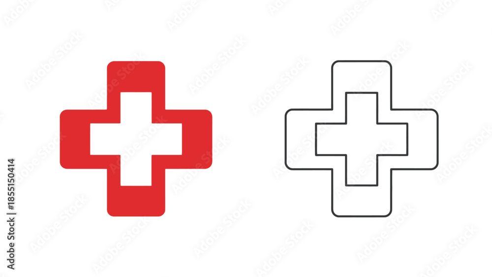 Fototapeta premium Red and white plus signs a healthcare symbol comparison illustration