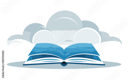 Ethereal cloud rises from open book in digital art