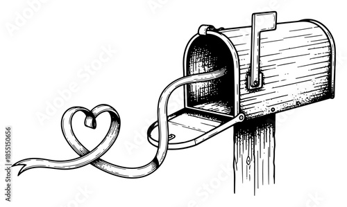 Mailbox with Ribbon Forming Heart Shape - Vector Love Letter Illustration