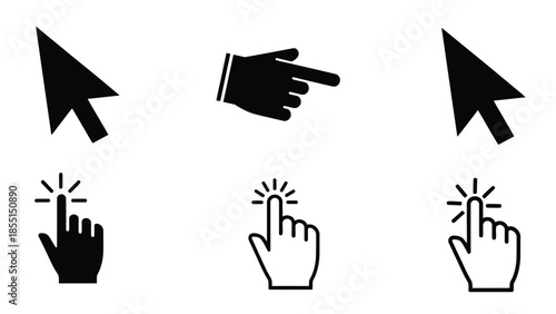 Collection of black and white cursor and hand pointing icons