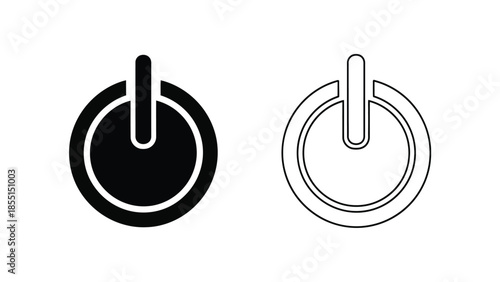 Simple power button icons in black filled and white outline styles displayed
