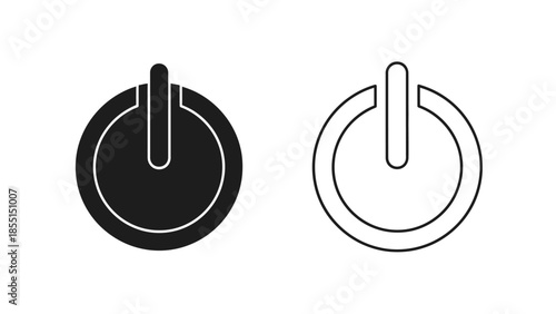 Black and white illustrations of a simple power button symbol